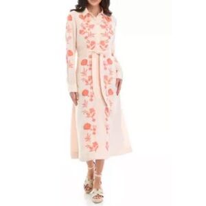 Crown & Ivy Cream and Pink Floral Midi Dress